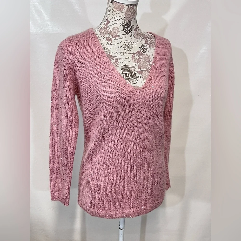 🛍️Pink sequin V-neck knit sweater from JOE FRESH Size S. - Picture 6 of 13